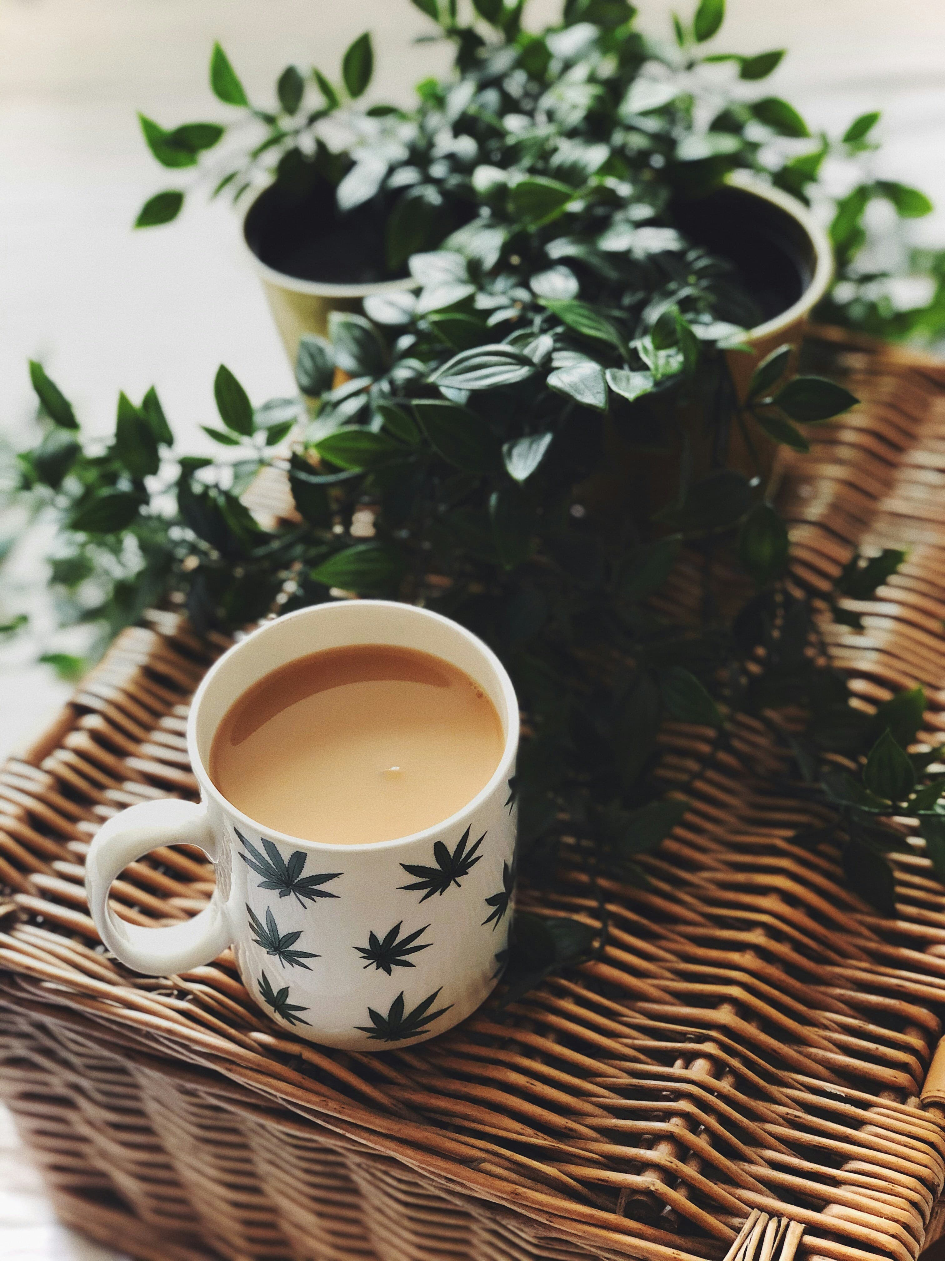 Hand-thrown ceramic mug on a pale background.